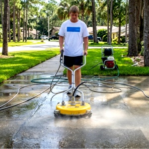 Patio jet washing in Enfield UK removing dirt, moss, and stains from outdoor patio surfaces